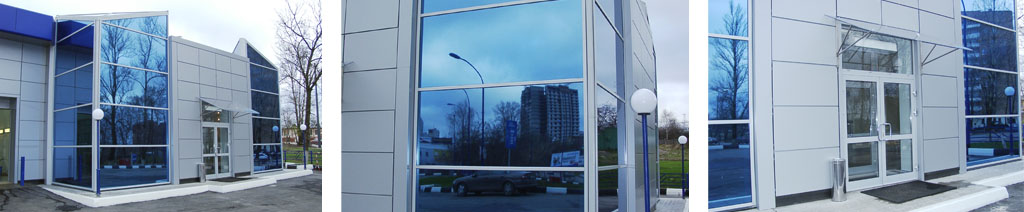 Остекление фасадов магазинов большими стеклопакетами Электроугли